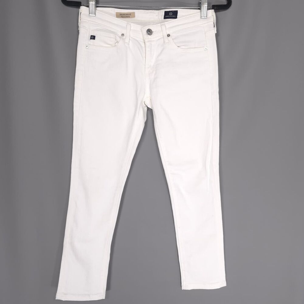 AG ADRIANO GOLDSCHMIED Stilt Roll-Up Jeans White Cigarette Cotton USA MADE 24‎